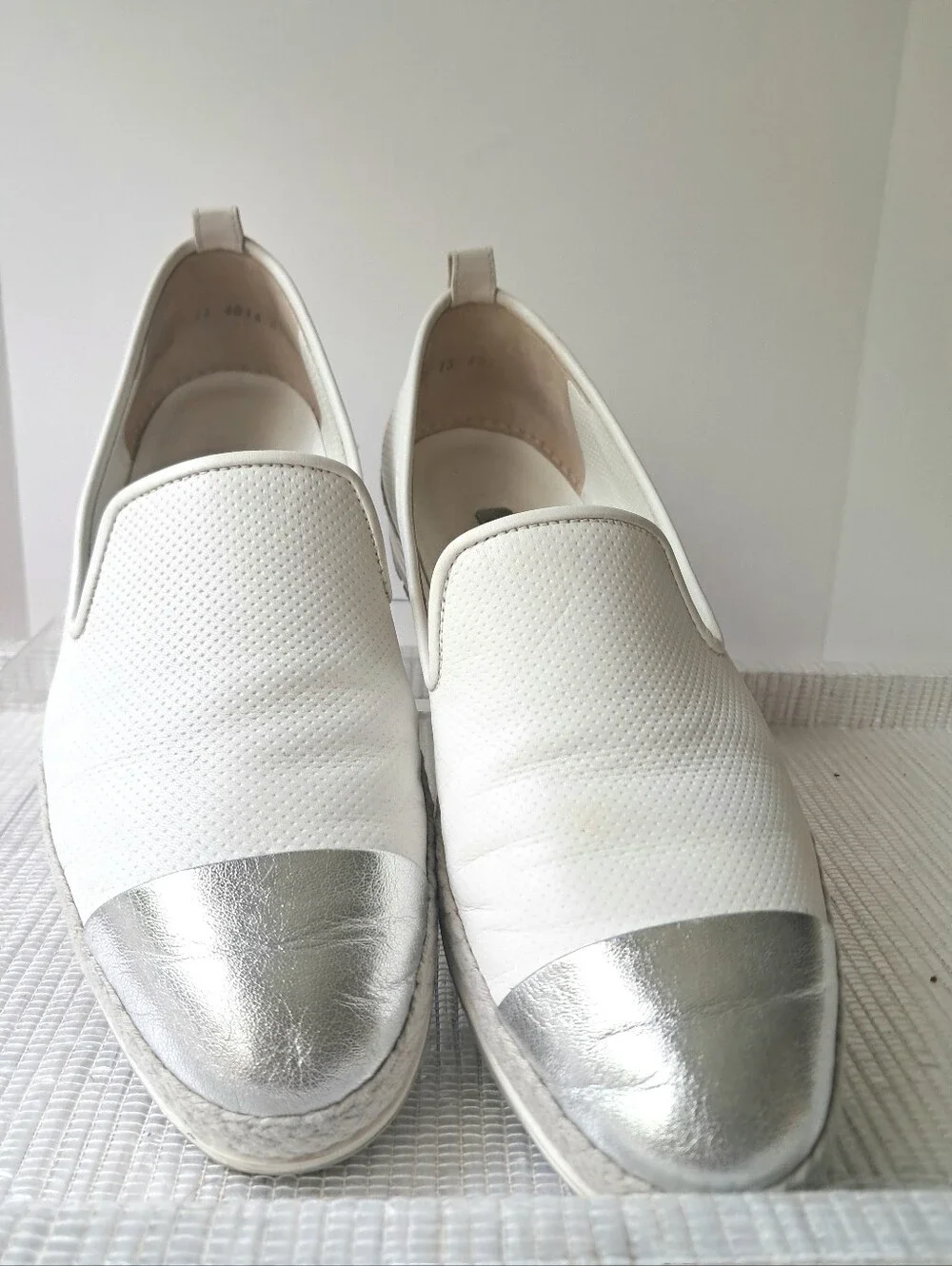 Paul Green Joaquin Espadrille Slip-on Leather Loafers Women's 7.5 White/Silver